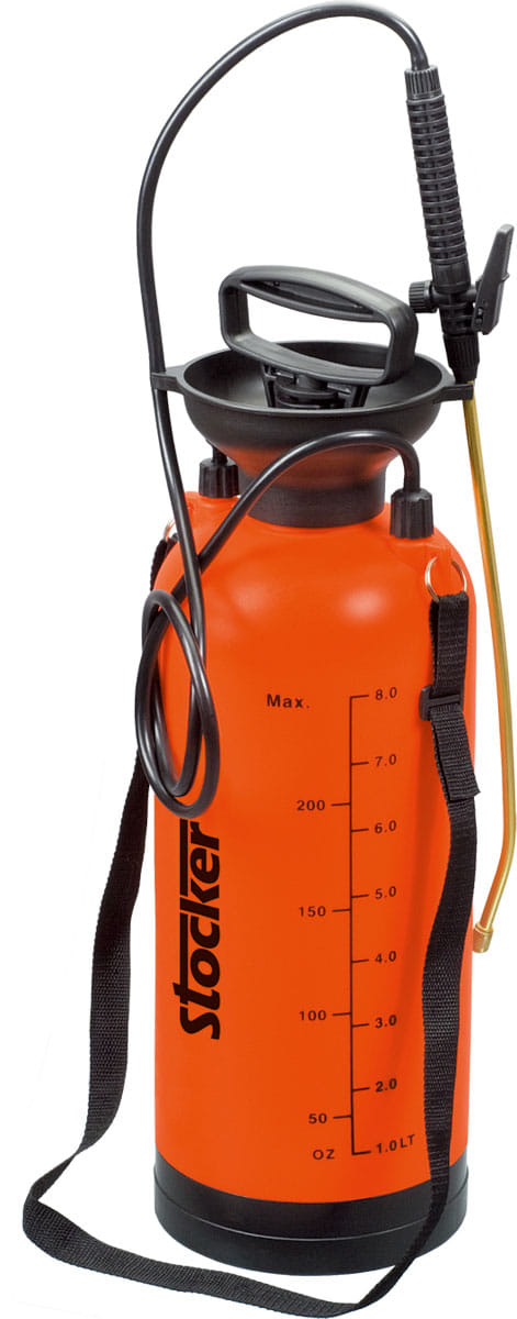 Pompa a pressione 8lt Stocker Art 256 arancione da 8 litri con tubo, lancia e tracolla.