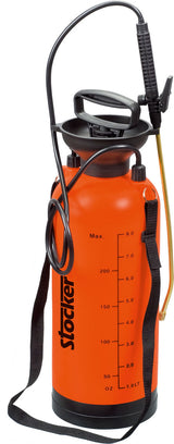 Pompa a pressione 8lt Stocker Art 256 arancione da 8 litri con tubo, lancia e tracolla.