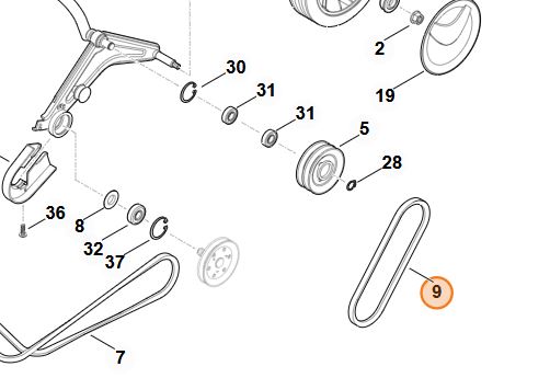 Cinghia trapezoidale per arieggiatore Stihl RL 540, RLE 540, LE 540 e LB 540 - 62907042101