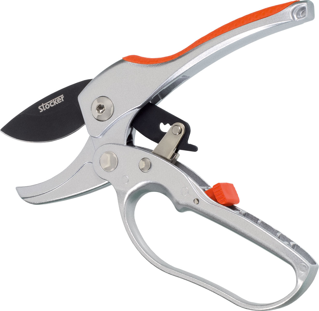 Forbice con taglio battente a cricchetto 18 Stocker Art 7244 con diametro di taglio 25mm e peso di 170gr.