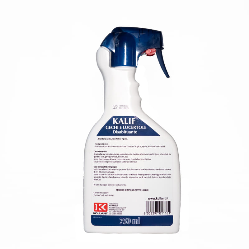 KALIF - DISABITUANTE GECHI E LUCERTOLE flacone da 750ml crea una barriera olfattiva.