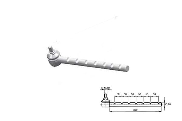 Testina di sterzo diametro filetto 20, lunghezza 385 mm per trattore