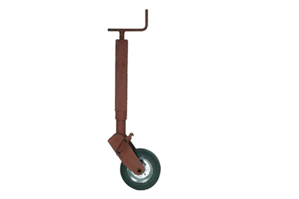 Servotimone telescopico per rimorchio agricolo, quadro 60, corsa 240x800 mm, ruota in gomma