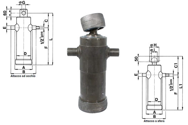 Cilindro telescopico idraulico per rimorchi agricoli e industriali, sfilate 4, corsa 850 mm