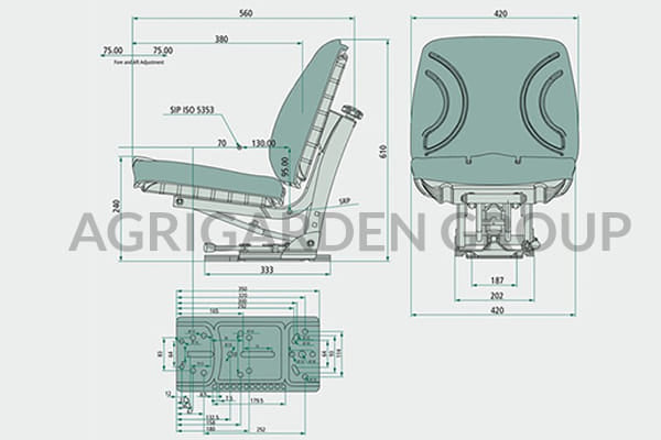 Sedile meccanico pcv con regolazione peso, sospensione meccanica per trattore, carrello elevatore