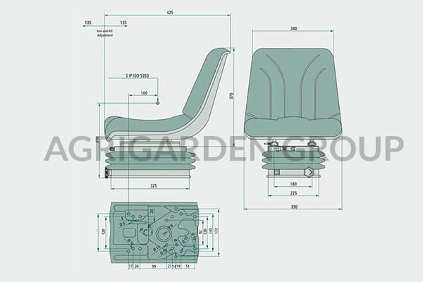 Sedile CE meccanico pvc con regolazione altezza per trattore, macchina edilizia