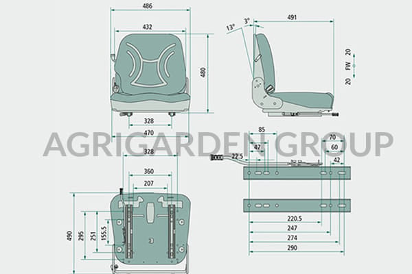 Sedile pvc con regolazione schienale, senza interruttore di sicurezza trattore, carrello elevatore