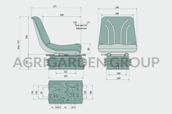 Sedile CE in pvc sospensione pneumatica per trattore, carrello elevatore, edilizia
