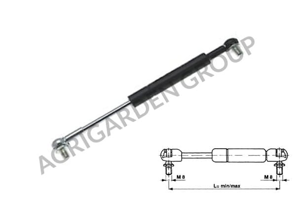 Pistoncino molla a gas per portiera per trattore misure 165x255x300 mm
