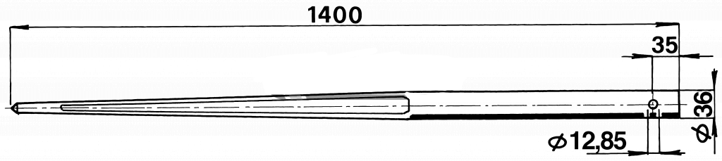 Forca a punta cilindrica 36x1400 tipo forato per caricatori di rotoballe, balle e balloni