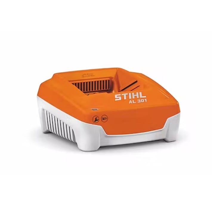 Caricabatterie rapido AL 301 Stihl compatibile con le batterie AP, AK, AR con indicatore dello stato di funzionamento al LED.