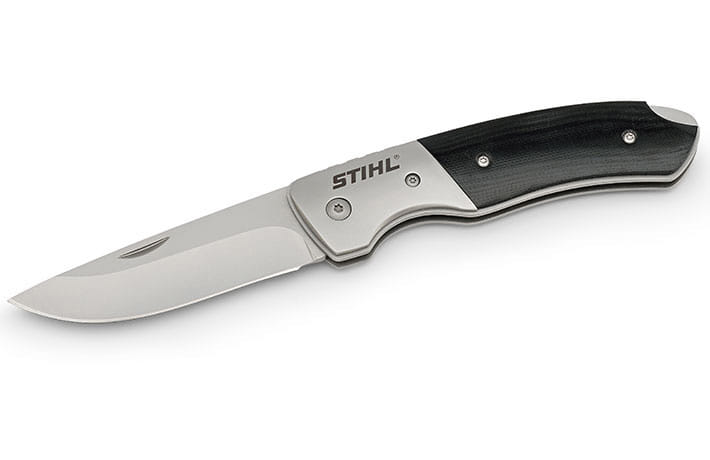 Coltellino Stihl in acciaio pregiato con lama da 8cm pieghevole.