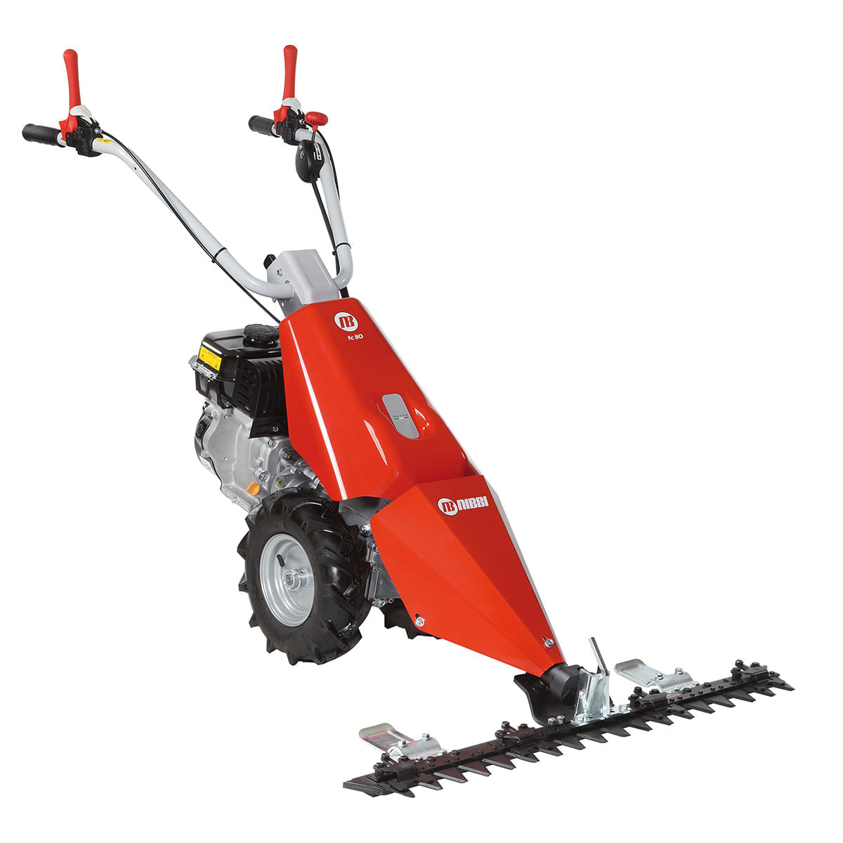 Falciatrice a scoppio NIBBI FC 110 per uso privato con motore benzina da 5,4HP e barra falciante centrale da 92cm.
