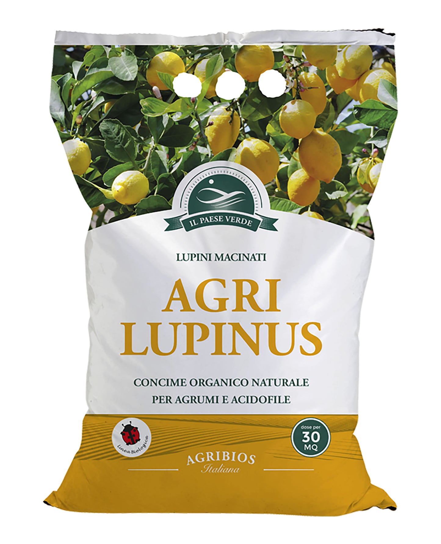 AGRILUPINUS concime organico per agrumi sacco da 3Kg, composto da lupini macinati in scaglie.