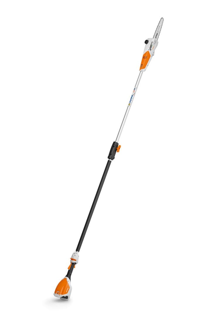 Potatore a batteria ad asta fissa Stihl HTA 50 con lunghezza massima di 280cm.