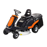 Trattorino rasaerba Rider con raccolta OleoMac Mistral 72/12,5 K H con motore da 413cm3 e larghezza di taglio da 72cm.