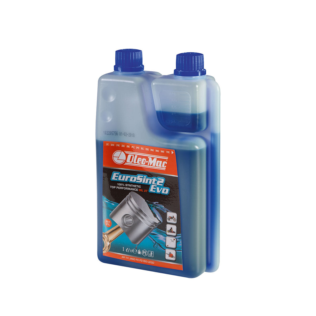 Olio EUROSINT 2 EVO OLEOMAC 1l con dosatore a base sintetica per motore a 2 tempi
