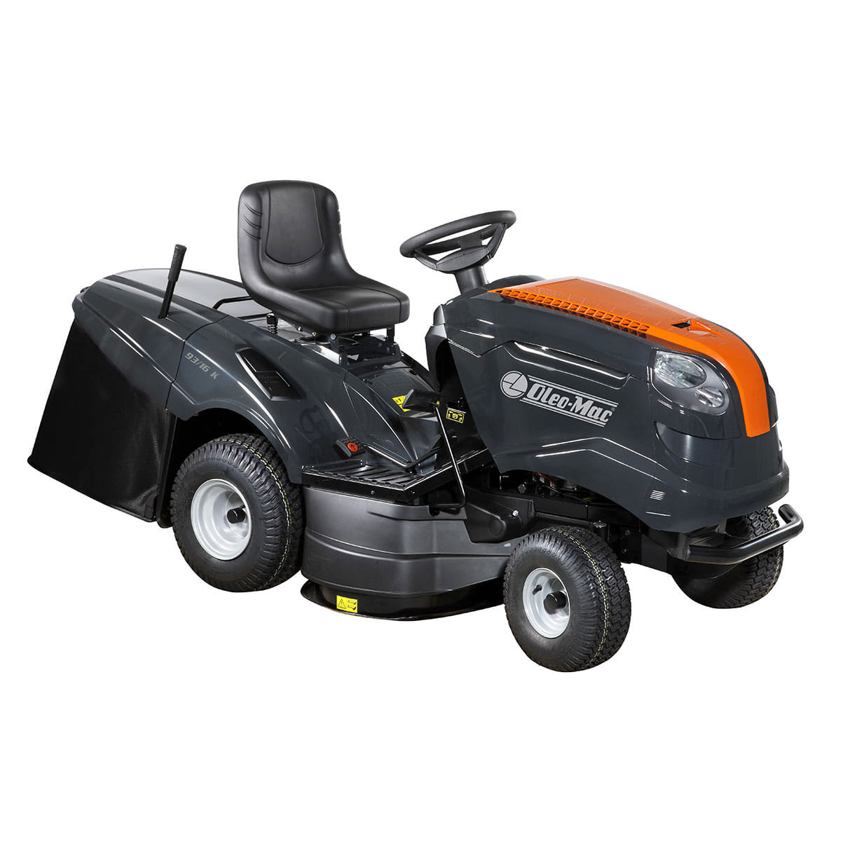 Trattorino rasaerba con raccolta OleoMac OM 93 / 16 K con motore da 452cm3 e larghezza di taglio da 92cm.