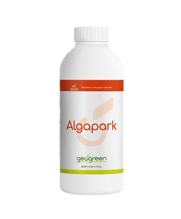 Concime organo azotato ALGAPARK liquido bottiglia da 1Kg a base di lieviti ed alghe brune marine.