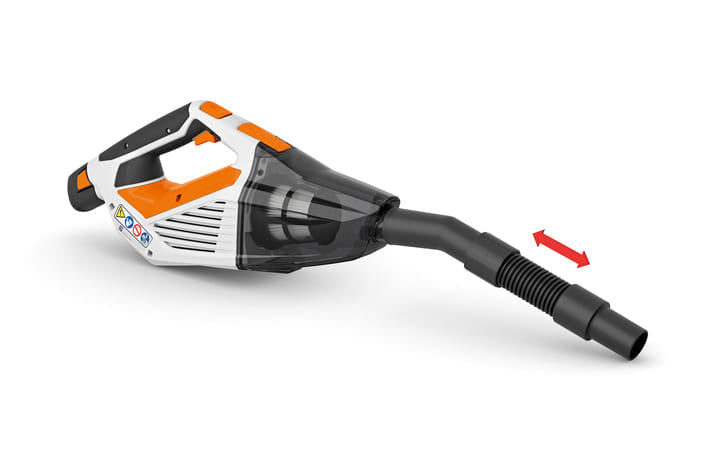Aspirapolvere a batteria portatile Stihl SEA 20 fornito con batteria e caricatore.