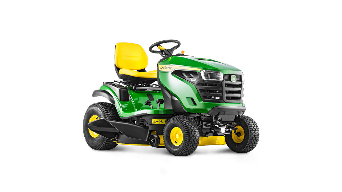 Trattorino rasaerba a scarico laterale John Deere X127 da 656cc con piatto di taglio da 107cm.