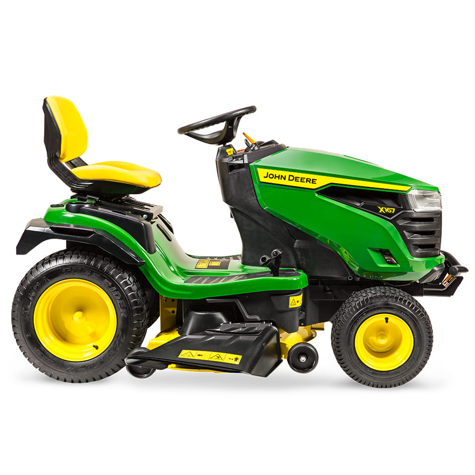 Trattorino rasaerba a scarico laterale John Deere X167 da 724cc con piatto di taglio da 122cm.